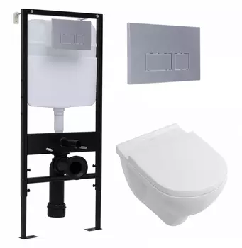 Комплект 3 в 1 инсталляция Logan H1067-1170 297674 + Унитаз подвесной Villeroy & Boch O Novo Directflush+ кнопка хром матовый