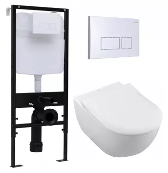 Комплект 3 в 1 инсталляция Logan H1067-1170 297674 + Унитаз подвесной Villeroy & Boch Subway 2.0 5614R201 + кнопка белая