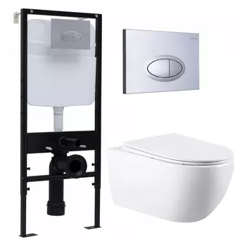 Комплект 3 в 1 инсталляция Logan H1067-1170 297674 + Унитаз подвесной Vincea Evo VT1-34 + кнопка хром матовый