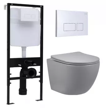 Комплект 3 в 1 инсталляция Logan H1067-1170 297674 + Унитаз подвесной Vincea Globo VT1-14SMG + кнопка белая