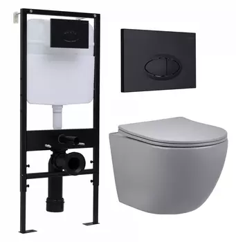 Комплект 3 в 1 инсталляция Logan H1067-1170 297674 + Унитаз подвесной Vincea Globo VT1-14SMG + кнопка черная матовая