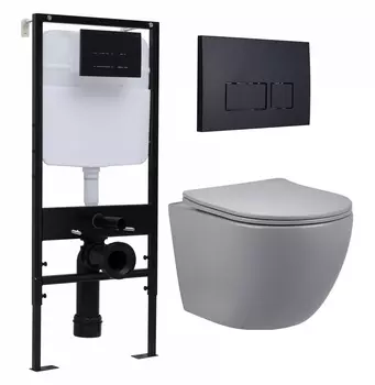 Комплект 3 в 1 инсталляция Logan H1067-1170 297674 + Унитаз подвесной Vincea Globo VT1-14SMG + кнопка черная матовая