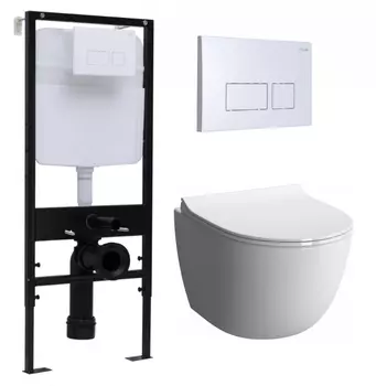 Комплект 3 в 1 инсталляция Logan H1067-1170 297674 + Унитаз подвесной VitrA Sento 7748В003-0075 + кнопка белая