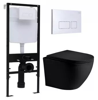 Комплект 3 в 1 инсталляция Logan H1067-1170 297674 + Унитаз подвесной Weltwasser WW Merzbach 043 MT-BL + кнопка белая