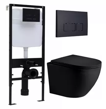 Комплект 3 в 1 инсталляция Logan H1067-1170 297674 + Унитаз подвесной Weltwasser WW Merzbach 043 MT-BL + кнопка черная матовая