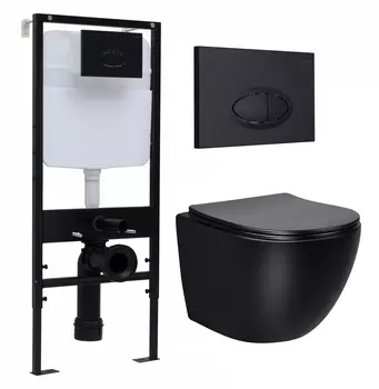 Комплект 3 в 1 инсталляция Logan H1067-1170 297674 + Унитаз Vincea Globo VT1-14MB + кнопка черная матовая