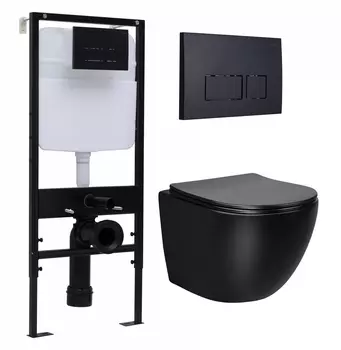 Комплект 3 в 1 инсталляция Logan H1067-1170 297674 + Унитаз Vincea Globo VT1-14MB + кнопка черная матовая
