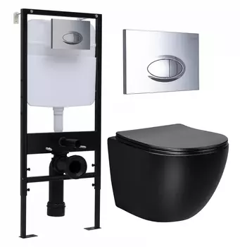 Комплект 3 в 1 инсталляция Logan H1067-1170 297674 + Унитаз Vincea Globo VT1-14MB + кнопка хром