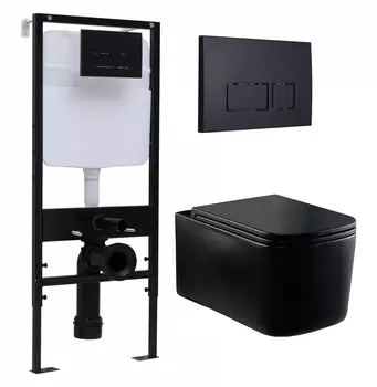 Комплект 3 в 1 инсталляция Logan H1067-1170 297674 + Унитаз Vincea Ultra Rimless VT1-32MB + кнопка черная матовая