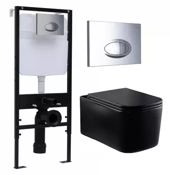 Комплект 3 в 1 инсталляция Logan H1067-1170 297674 + Унитаз Vincea Ultra Rimless VT1-32MB + кнопка хром