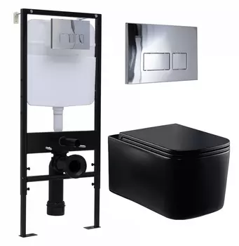 Комплект 3 в 1 инсталляция Logan H1067-1170 297674 + Унитаз Vincea Ultra Rimless VT1-32MB + кнопка хром