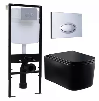 Комплект 3 в 1 инсталляция Logan H1067-1170 297674 + Унитаз Vincea Ultra Rimless VT1-32MB + кнопка хром матовый