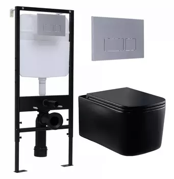 Комплект 3 в 1 инсталляция Logan H1067-1170 297674 + Унитаз Vincea Ultra Rimless VT1-32MB + кнопка хром матовый