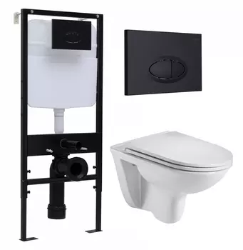 Комплект 3 в 1 инсталляция Logan H1067-1170 297674 + Подвесной унитаз WeltWasser Baarbach 004 GL-WT + кнопка черная матовая
