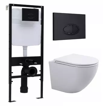 Комплект 3 в 1 инсталляция Logan H1067-1170 297674 + Подвесной унитаз SinteSi EVI + кнопка черная матовая