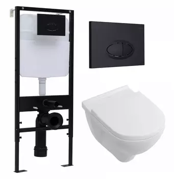 Комплект 3 в 1 инсталляция Logan H1067-1170 297674 + Унитаз подвесной Villeroy & Boch O Novo Directflush + кнопка черная матовая