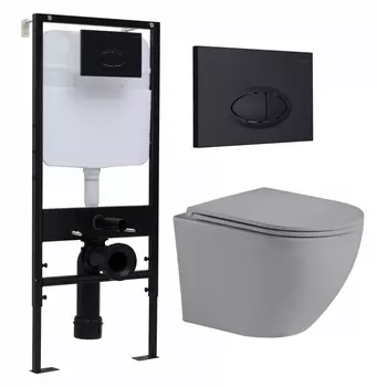 Комплект 3 в 1 инсталляция Logan H1067-1170 297674 + Унитаз подвесной Weltwasser WW Merzbach 043 MT-GR + кнопка черная матовая