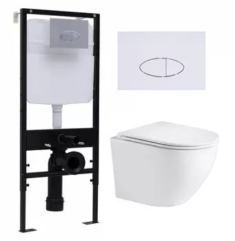 Комплект 3 в 1 инсталляция Logan H1067-1170 297674 + Подвесной унитаз WeltWasser Merzbach 043 GL-WT + кнопка белая