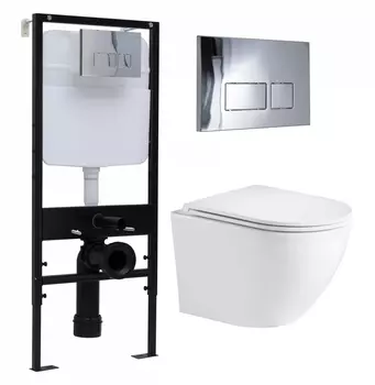 Комплект 3 в 1 инсталляция Logan H1067-1170 297674 + Подвесной унитаз WeltWasser Merzbach 043 GL-WT + кнопка хром