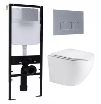 Комплект 3 в 1 инсталляция Logan H1067-1170 297674 + Подвесной унитаз WeltWasser Merzbach 043 GL-WT + кнопка хром матовый