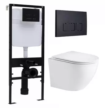 Комплект 3 в 1 инсталляция Logan H1067-1170 297674 + Подвесной унитаз WeltWasser Merzbach 043 GL-WT + кнопка черная матовая