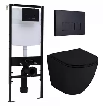 Комплект 3 в 1 инсталляция Logan H1067-1170 297674 + Унитаз подвесной Grossman GR-4455BMS + кнопка черная матовая