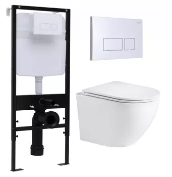 Комплект 3 в 1 инсталляция Logan H1067-1170 297674 + Подвесной унитаз WeltWasser Merzbach 043 GL-WT + кнопка белая