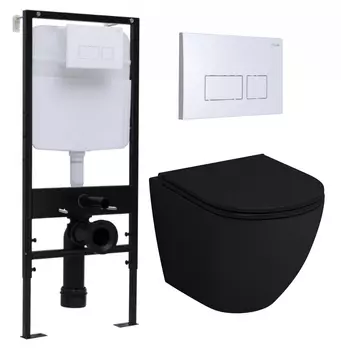 Комплект 3 в 1 инсталляция Logan H1067-1170 297674 + Унитаз подвесной Grossman GR-4455BMS + кнопка белая