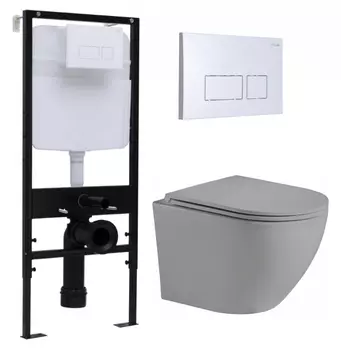 Комплект 3 в 1 инсталляция Logan H1067-1170 297674 + Унитаз подвесной Weltwasser WW Merzbach 043 MT-GR + кнопка белая