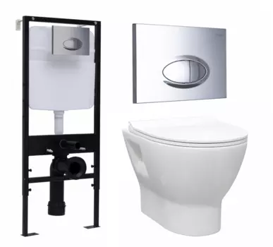 Комплект 3 в 1 инсталляция Logan H1067-1170 297674 + Унитаз подвесной Enio Nativo EN1270551 + кнопка хром