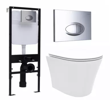 Комплект 3 в 1 инсталляция Logan H1067-1170 297674 + Унитаз подвесной Enio Neo EN5370588 + кнопка хром