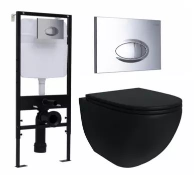 Комплект 3 в 1 инсталляция Logan H1067-1170 297674 + Унитаз подвесной Enio Unico BL черный EN4105055 + кнопка хром