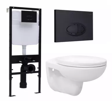 Комплект 3 в 1 инсталляция Logan H1067-1170 297674 + Унитаз подвесной Enio Ekos EN0170571 + кнопка черная матовая