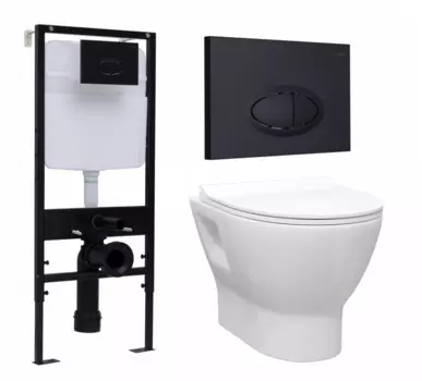 Комплект 3 в 1 инсталляция Logan H1067-1170 297674 + Унитаз подвесной Enio Nativo EN1270551 + кнопка черная матовая