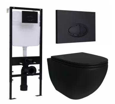 Комплект 3 в 1 инсталляция Logan H1067-1170 297674 + Унитаз подвесной Enio Unico BL черный EN4105055 + кнопка черная матовая