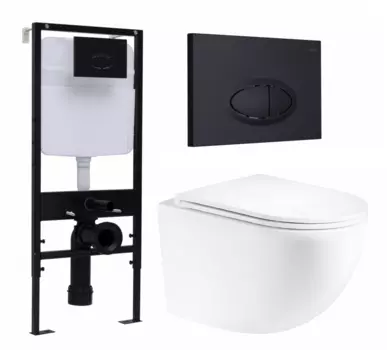Комплект 3 в 1 инсталляция Logan H1067-1170 297674 + Унитаз подвесной Enio Unico Tornado EN2105073 + кнопка черная матовая