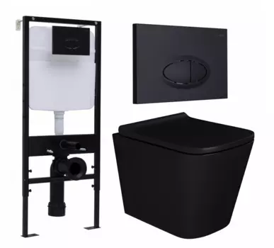 Комплект 3 в 1 инсталляция Logan H1067-1170 297674 + Унитаз подвесной Enio Binario BL черный EN4180225 + кнопка черная матовая