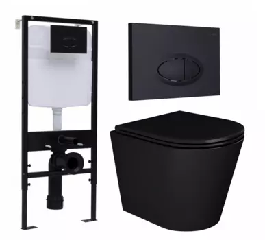 Комплект 3 в 1 инсталляция Logan H1067-1170 297674 + Унитаз подвесной Enio Cento BL черный EN4280035 + кнопка черная матовая