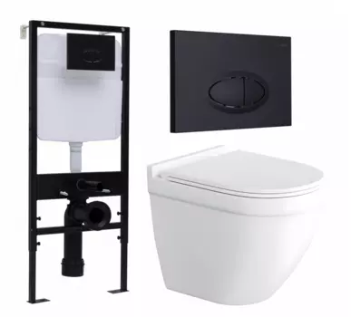 Комплект 3 в 1 инсталляция Logan H1067-1170 297674 + Унитаз подвесной Enio Pulito EN1170052 + кнопка черная матовая