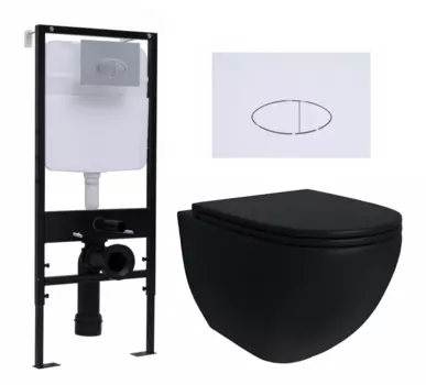 Комплект 3 в 1 инсталляция Logan H1067-1170 297674 + Унитаз подвесной Enio Unico BL черный EN4105055 + кнопка белая
