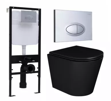 Комплект 3 в 1 инсталляция Logan H1067-1170 297674 + Унитаз подвесной Enio Cento BL черный EN4280035 + кнопка хром матовая