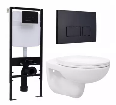 Комплект 3 в 1 инсталляция Logan H1067-1170 297674 + Унитаз подвесной Enio Ekos EN0170571 + кнопка черная матовая