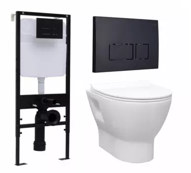 Комплект 3 в 1 инсталляция Logan H1067-1170 297674 + Унитаз подвесной Enio Nativo EN1270551 + кнопка черная матовая