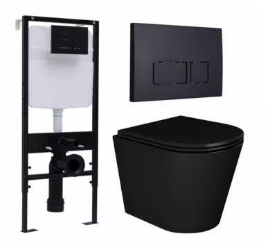 Комплект 3 в 1 инсталляция Logan H1067-1170 297674 + Унитаз подвесной Enio Cento BL черный EN4280035 + кнопка черная матовая