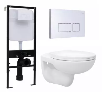 Комплект 3 в 1 инсталляция Logan H1067-1170 297674 + Унитаз подвесной Enio Ekos EN0170571 + кнопка белая