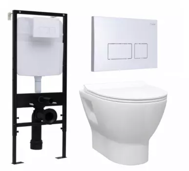 Комплект 3 в 1 инсталляция Logan H1067-1170 297674 + Унитаз подвесной Enio Nativo EN1270551 + кнопка белая