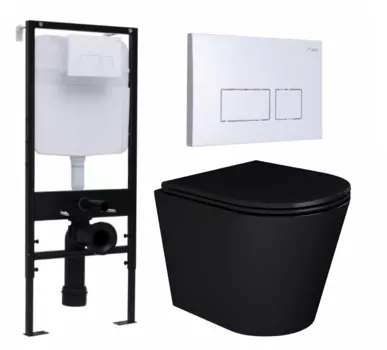 Комплект 3 в 1 инсталляция Logan H1067-1170 297674 + Унитаз подвесной Enio Cento BL черный EN4280035 + кнопка белая