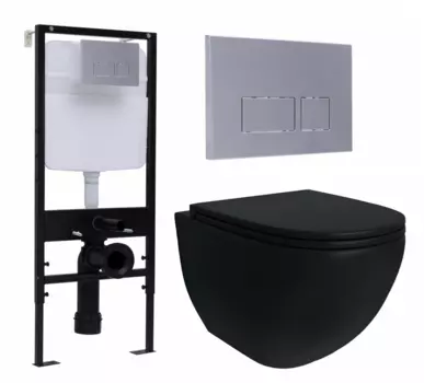 Комплект 3 в 1 инсталляция Logan H1067-1170 297674 + Унитаз подвесной Enio Unico BL черный EN4105055 + кнопка хром матовая