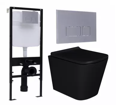 Комплект 3 в 1 инсталляция Logan H1067-1170 297674 + Унитаз подвесной Enio Binario BL черный EN4180225 + кнопка хром матовая