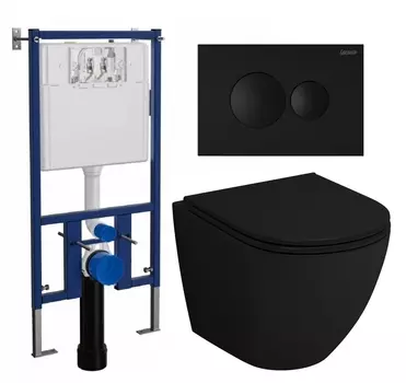 Комплект 3 в 1 инсталляция Loranto 4501 + Унитаз подвесной Grossman GR-4455BMS + кнопка черная матовая